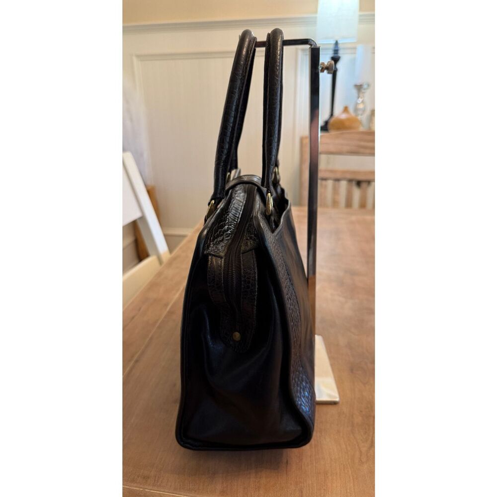 Vintage Brahmin Black Leather Croc Detail Square Top Handle Bag - Picture 4 of 11